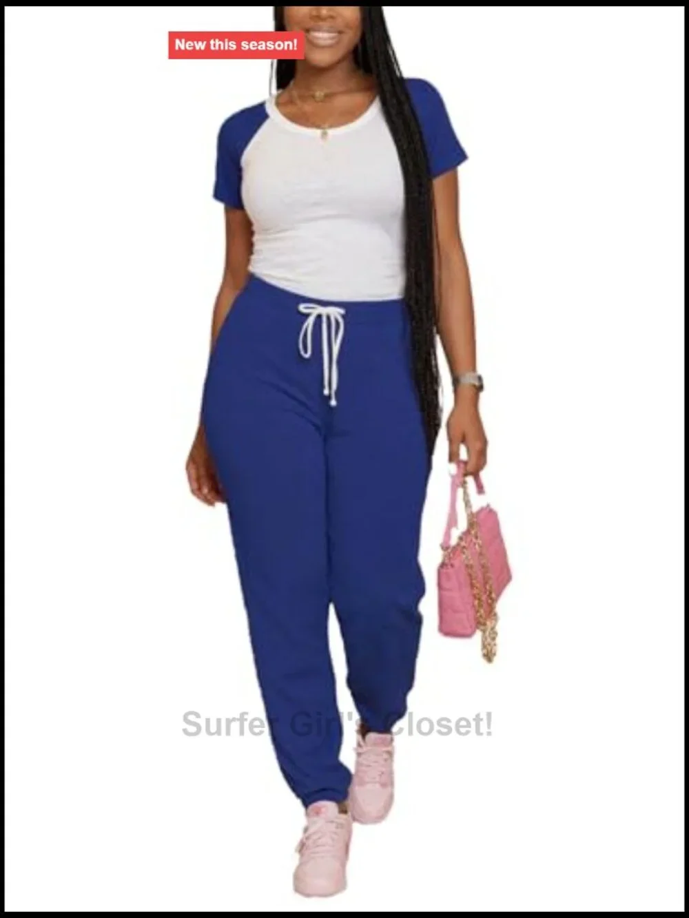 Two Piece Tracksuit Raglan Sleeve Top Jogger Pants Color Block Matching Casual
